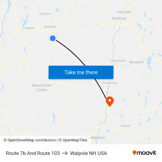 Route 7b And Route 103 to Walpole NH USA map