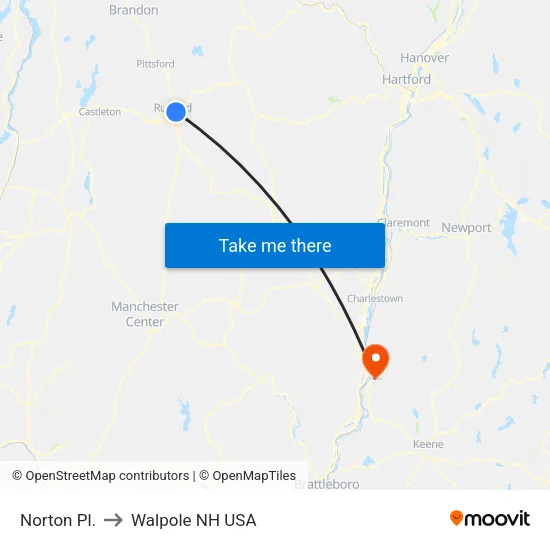 Norton Pl. to Walpole NH USA map