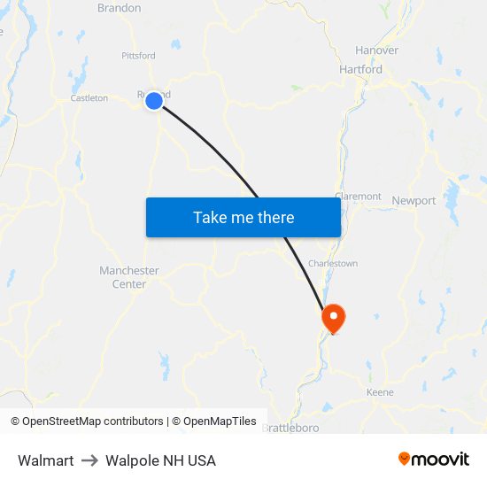 Walmart to Walpole NH USA map