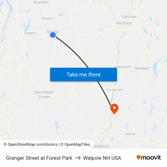 Granger Street at Forest Park to Walpole NH USA map