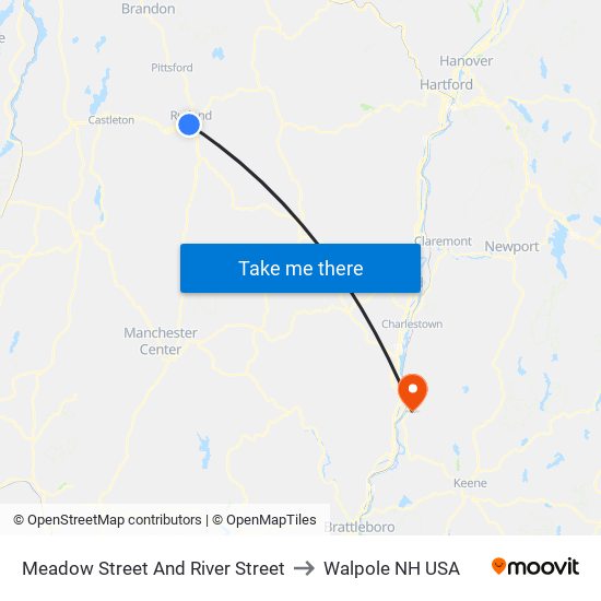 Meadow Street And River Street to Walpole NH USA map