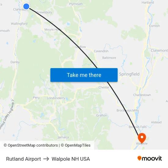 Rutland Airport to Walpole NH USA map