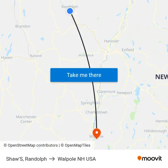Shaw'S, Randolph to Walpole NH USA map