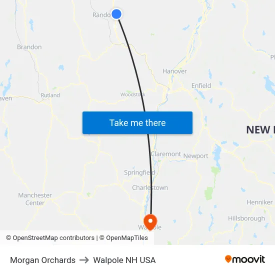 Morgan Orchards to Walpole NH USA map