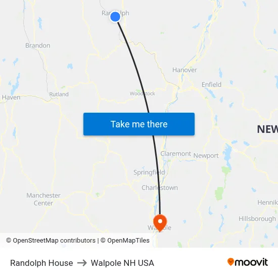 Randolph House to Walpole NH USA map