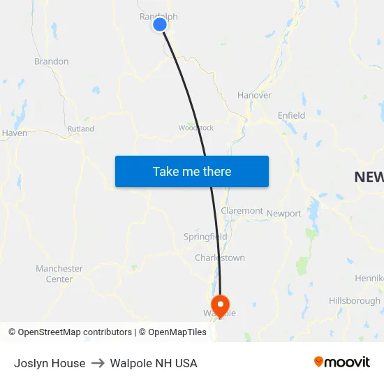 Joslyn House to Walpole NH USA map