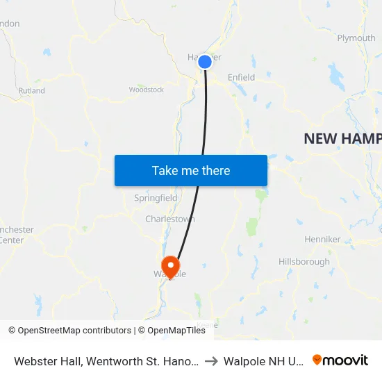 Webster Hall, Wentworth St. Hanover to Walpole NH USA map