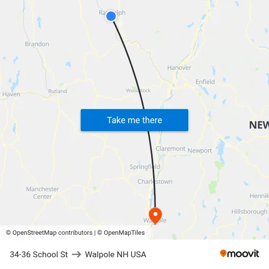 34-36 School St to Walpole NH USA map