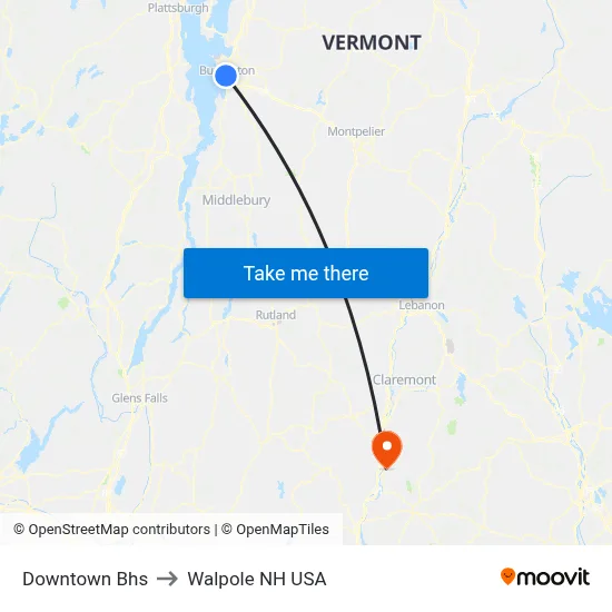 Downtown Bhs to Walpole NH USA map