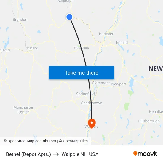 Bethel (Depot Apts.) to Walpole NH USA map