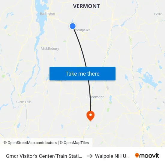 Gmcr Visitor's Center/Train Station to Walpole NH USA map