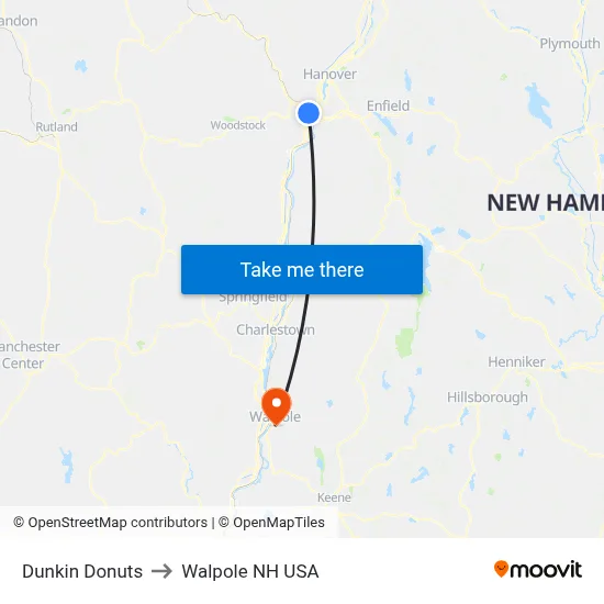 Dunkin Donuts to Walpole NH USA map