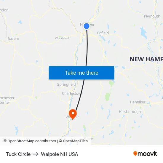 Tuck Circle to Walpole NH USA map