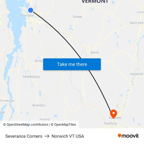 Severance Corners to Norwich VT USA map