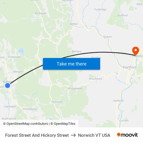 Forest Street And Hickory Street to Norwich VT USA map