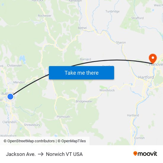 Jackson Ave. to Norwich VT USA map