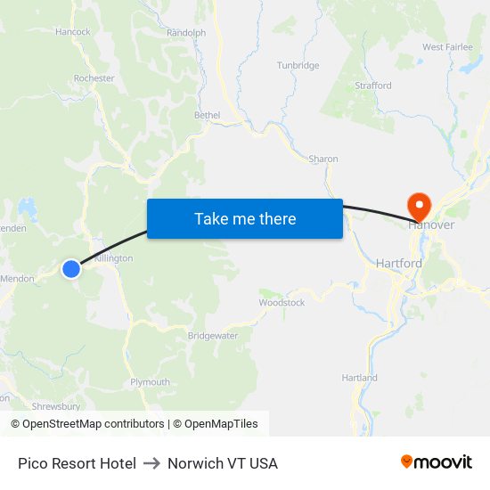 Pico Resort Hotel to Norwich VT USA map