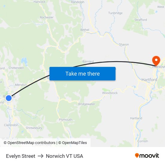 Evelyn Street to Norwich VT USA map
