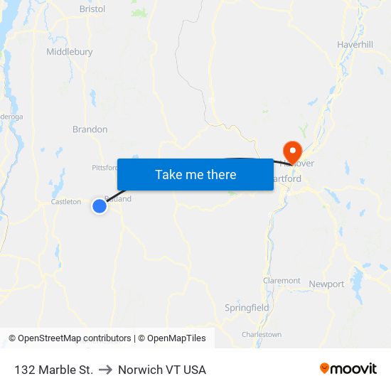 132 Marble St. to Norwich VT USA map