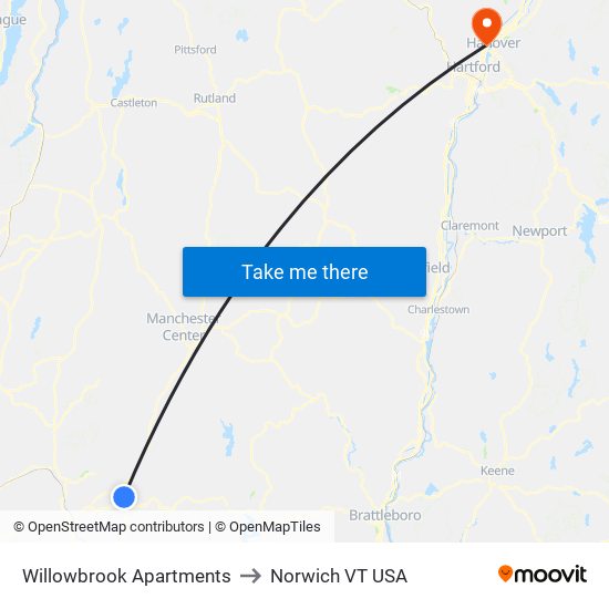 Willowbrook Apartments to Norwich VT USA map