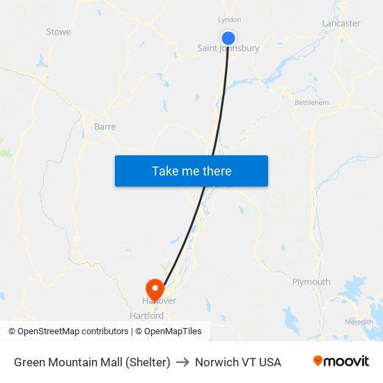 Green Mountain Mall (Shelter) to Norwich VT USA map