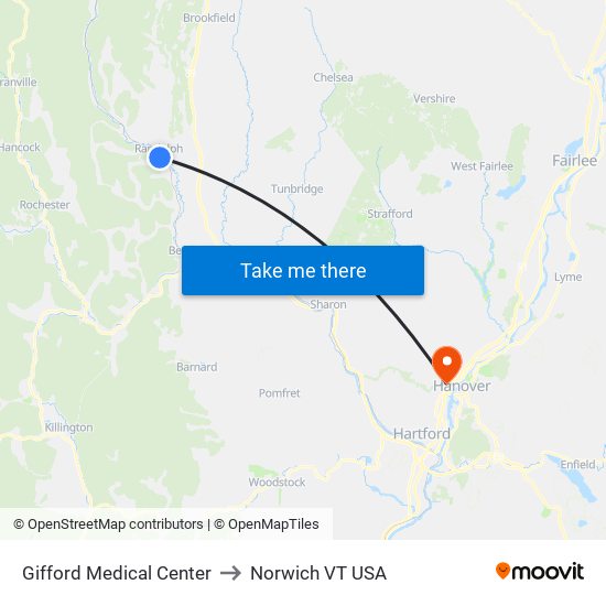 Gifford Medical Center to Norwich VT USA map