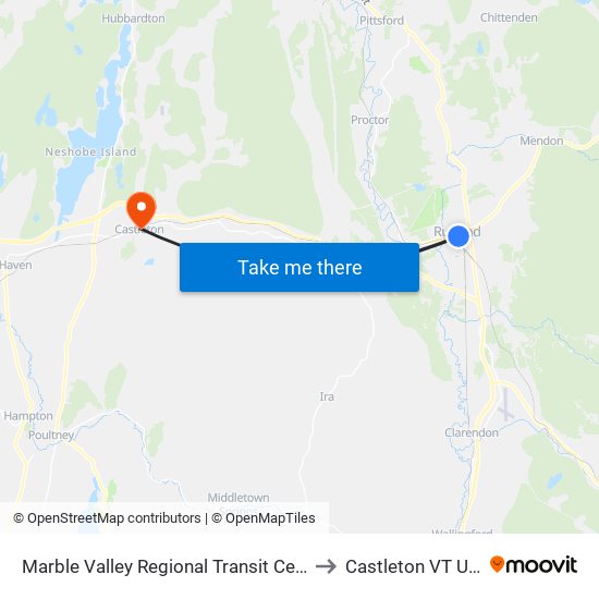 Marble Valley Regional Transit Center to Castleton VT USA map