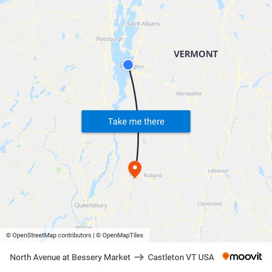 North Avenue at Bessery Market to Castleton VT USA map