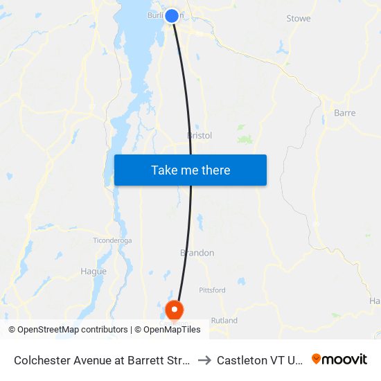 Colchester Avenue at Barrett Street to Castleton VT USA map