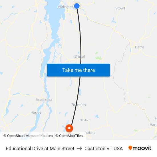 Educational Drive at Main Street to Castleton VT USA map