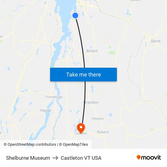 Shelburne Museum to Castleton VT USA map