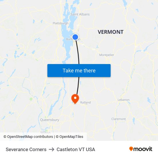 Severance Corners to Castleton VT USA map