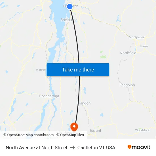North Avenue at North Street to Castleton VT USA map
