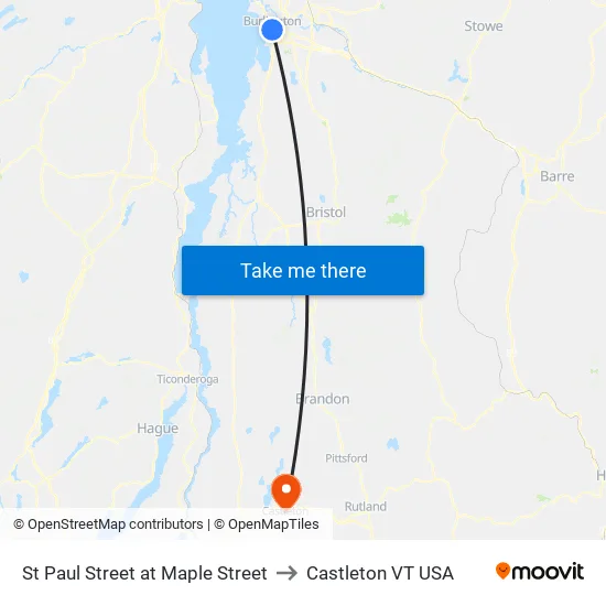 St Paul Street at Maple Street to Castleton VT USA map