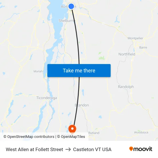 West Allen at Follett Street to Castleton VT USA map