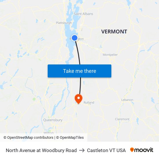 North Avenue at Woodbury Road to Castleton VT USA map