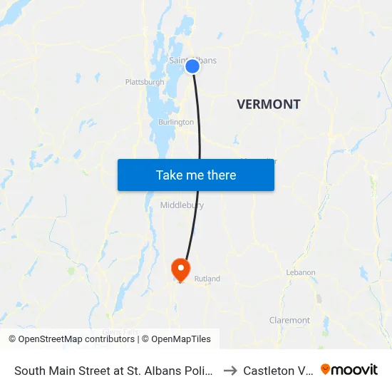 South Main Street at St. Albans Police Department to Castleton VT USA map