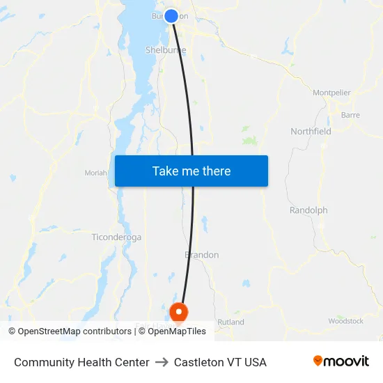 Community Health Center to Castleton VT USA map
