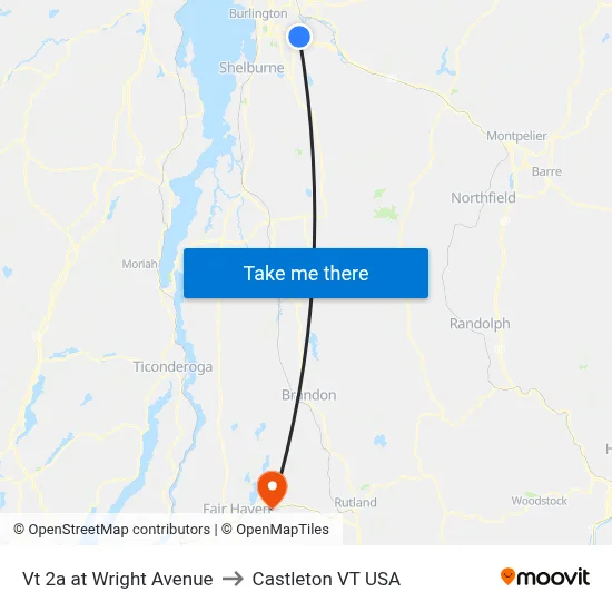 Vt 2a at Wright Avenue to Castleton VT USA map