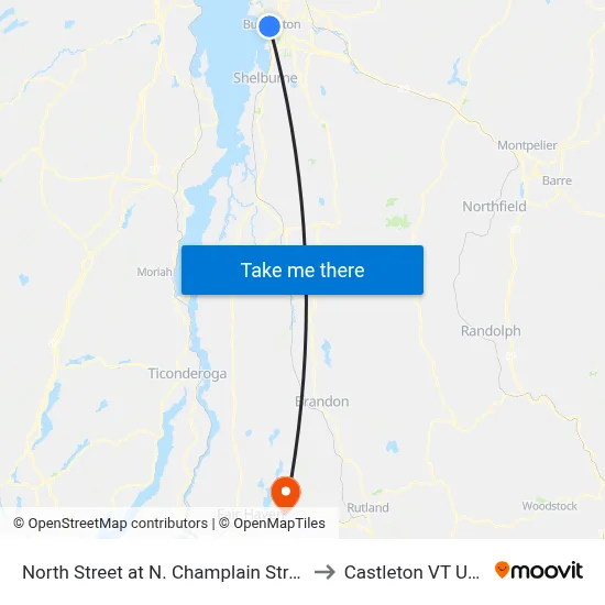 North Street at N. Champlain Street to Castleton VT USA map