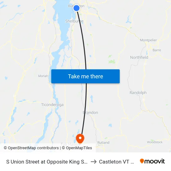 S Union Street at Opposite King Street to Castleton VT USA map