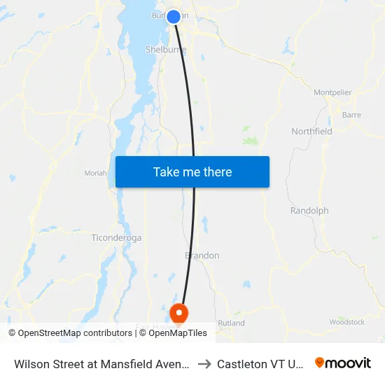 Wilson Street at Mansfield Avenue to Castleton VT USA map