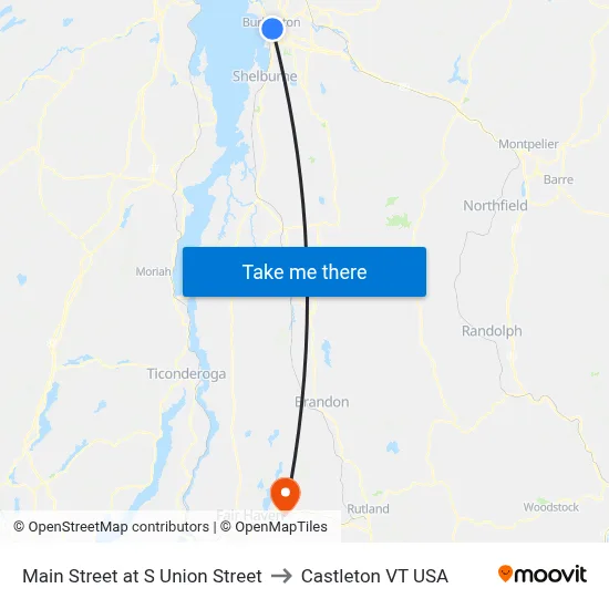 Main Street at S Union Street to Castleton VT USA map