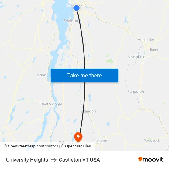 University Heights to Castleton VT USA map