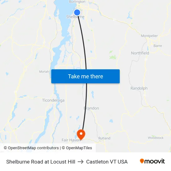 Shelburne Road at Locust Hill to Castleton VT USA map