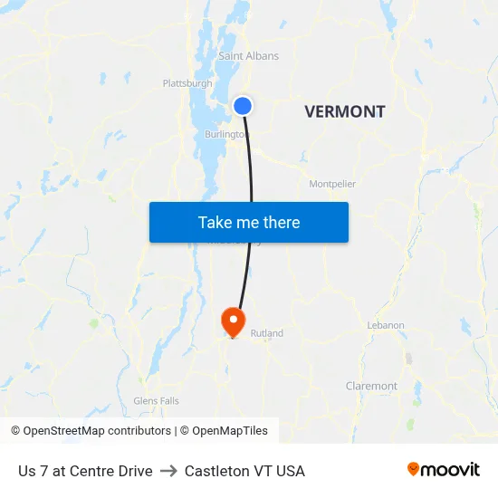 Us 7 at Centre Drive to Castleton VT USA map
