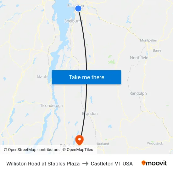 Williston Road at Staples Plaza to Castleton VT USA map