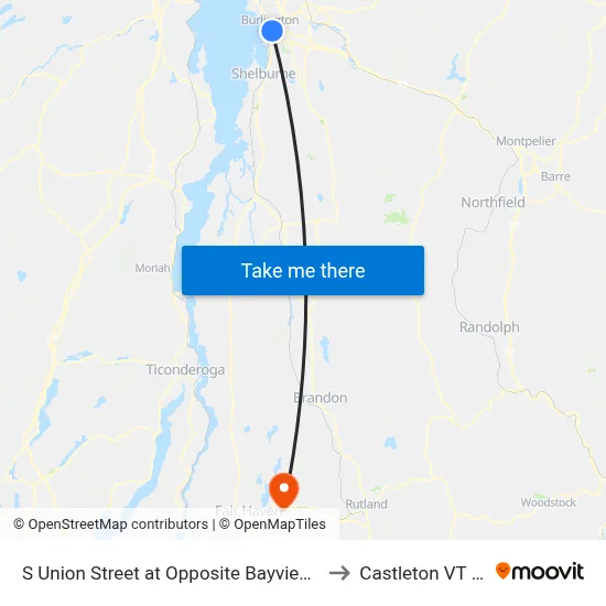 S Union Street at Opposite Bayview Street to Castleton VT USA map