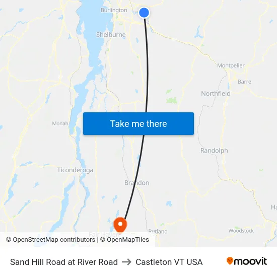 Sand Hill Road at River Road to Castleton VT USA map