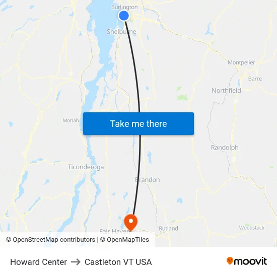 Howard Center to Castleton VT USA map